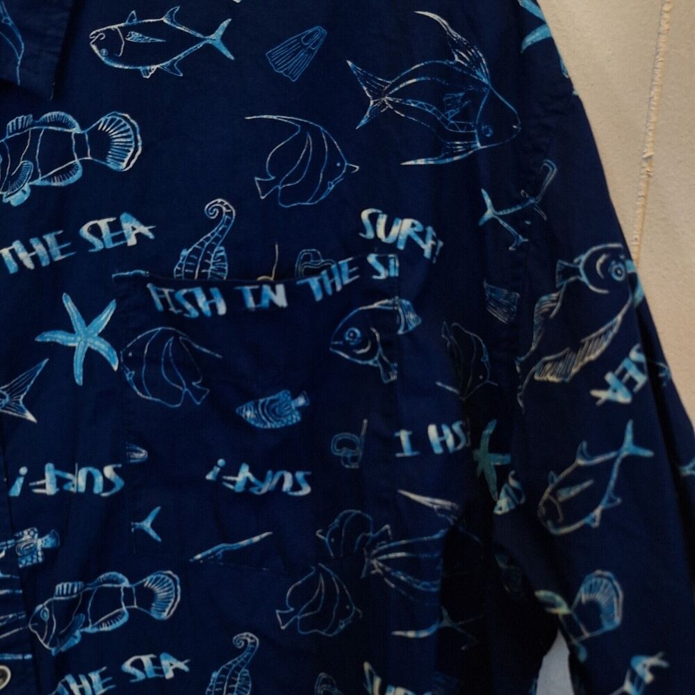 Huntington Beach Club Shirt  Men's 4XL Blue Fish Ocean Print‎